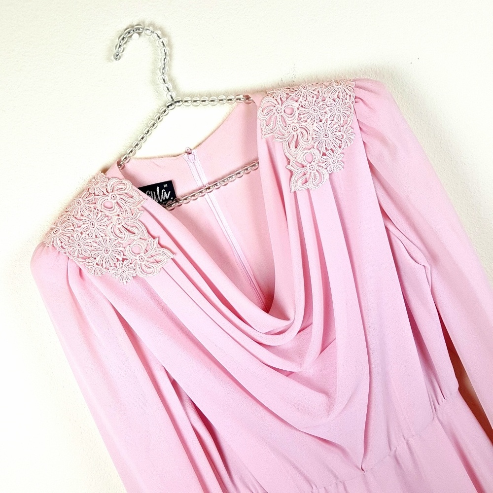 Vintage Baby Pink Draped Front Fitted Waist Dress